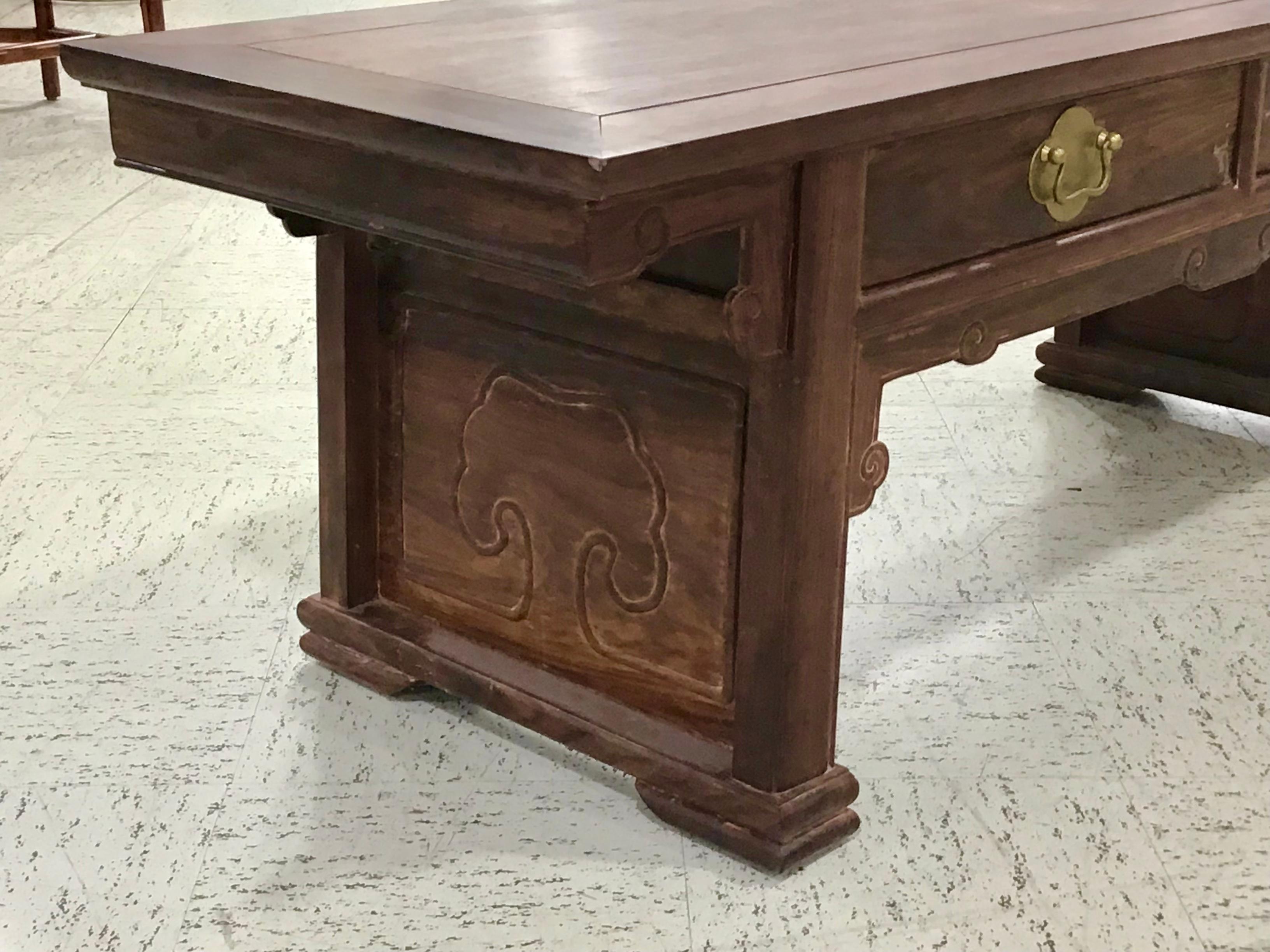 20th Century Chinese Huanghuali Hardwood Low Table with Drawers