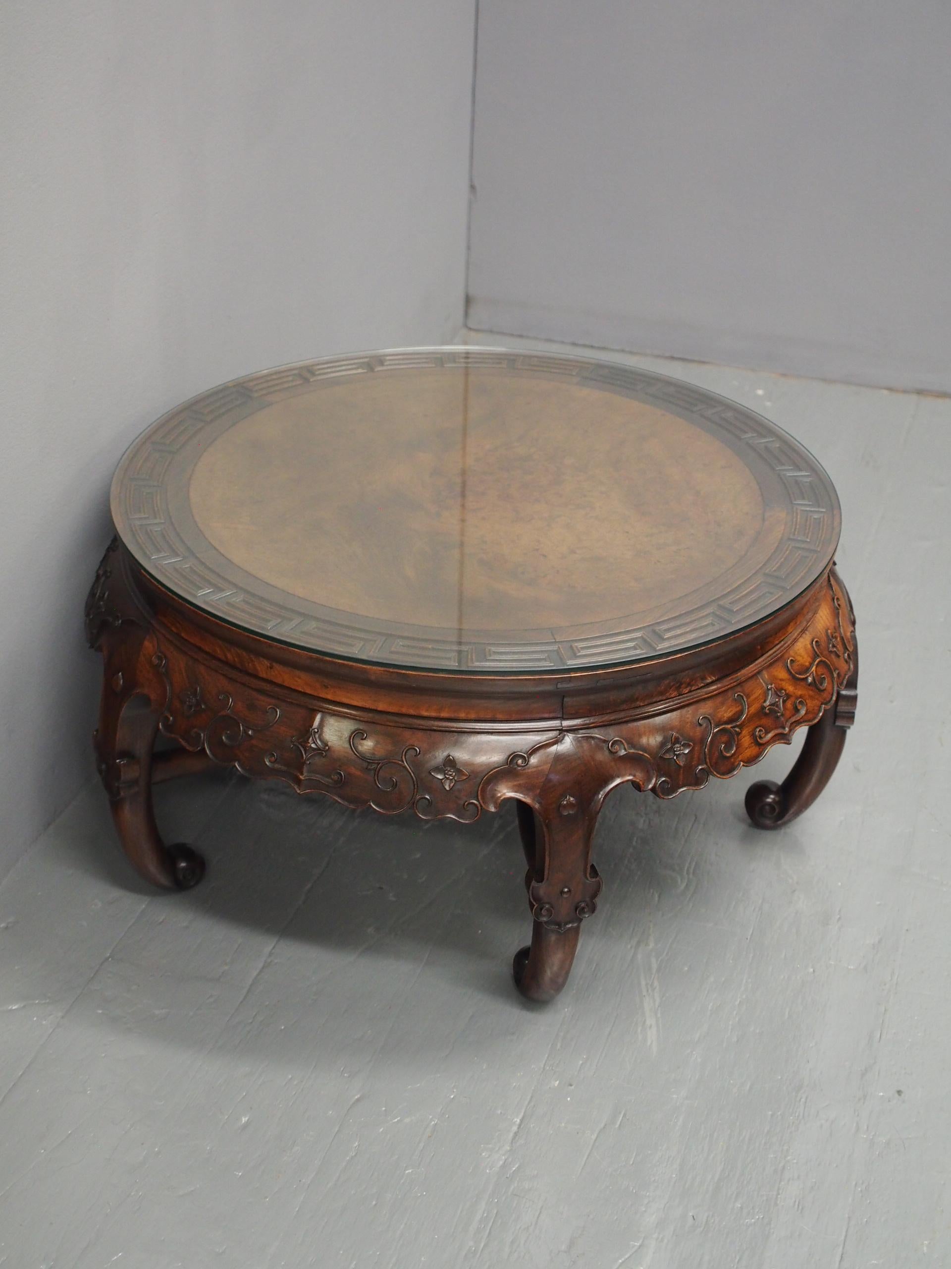 Walnut Chinese Huanghuali Low Circular Table For Sale