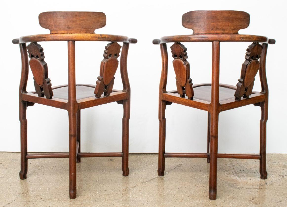 19th Century Chinese Huanghuali & Marble Corner Chairs, Pair For Sale