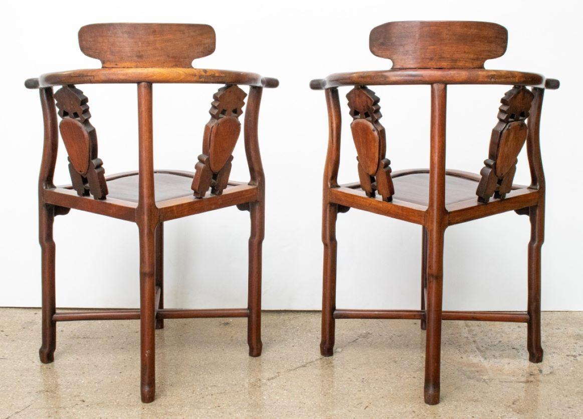 Chinese Huanghuali & Marble Corner Chairs, Pair In Good Condition In Astoria, NY