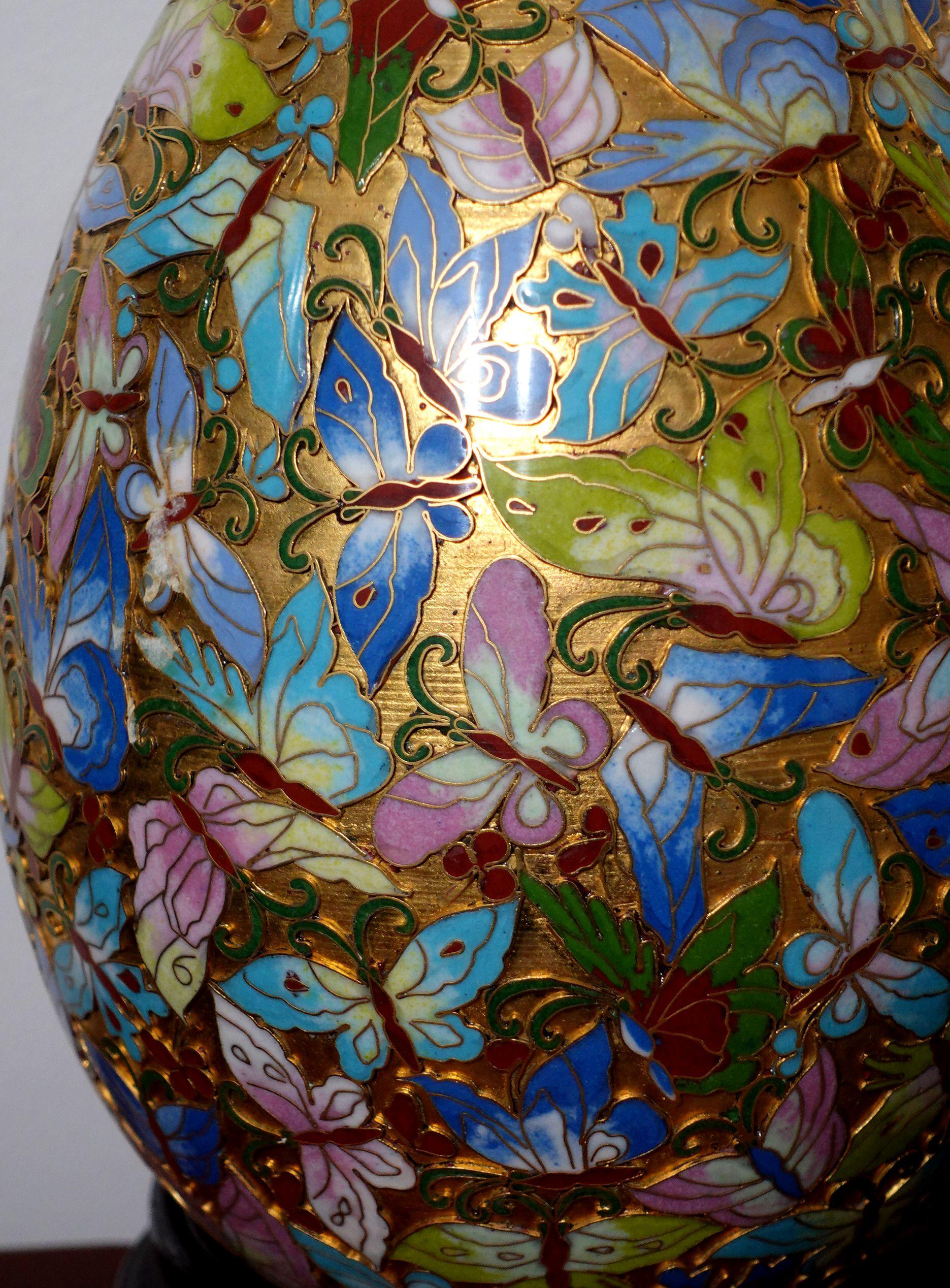 Chinese Export Chinese Huge Pair Cloisonné Enamel Eggs 