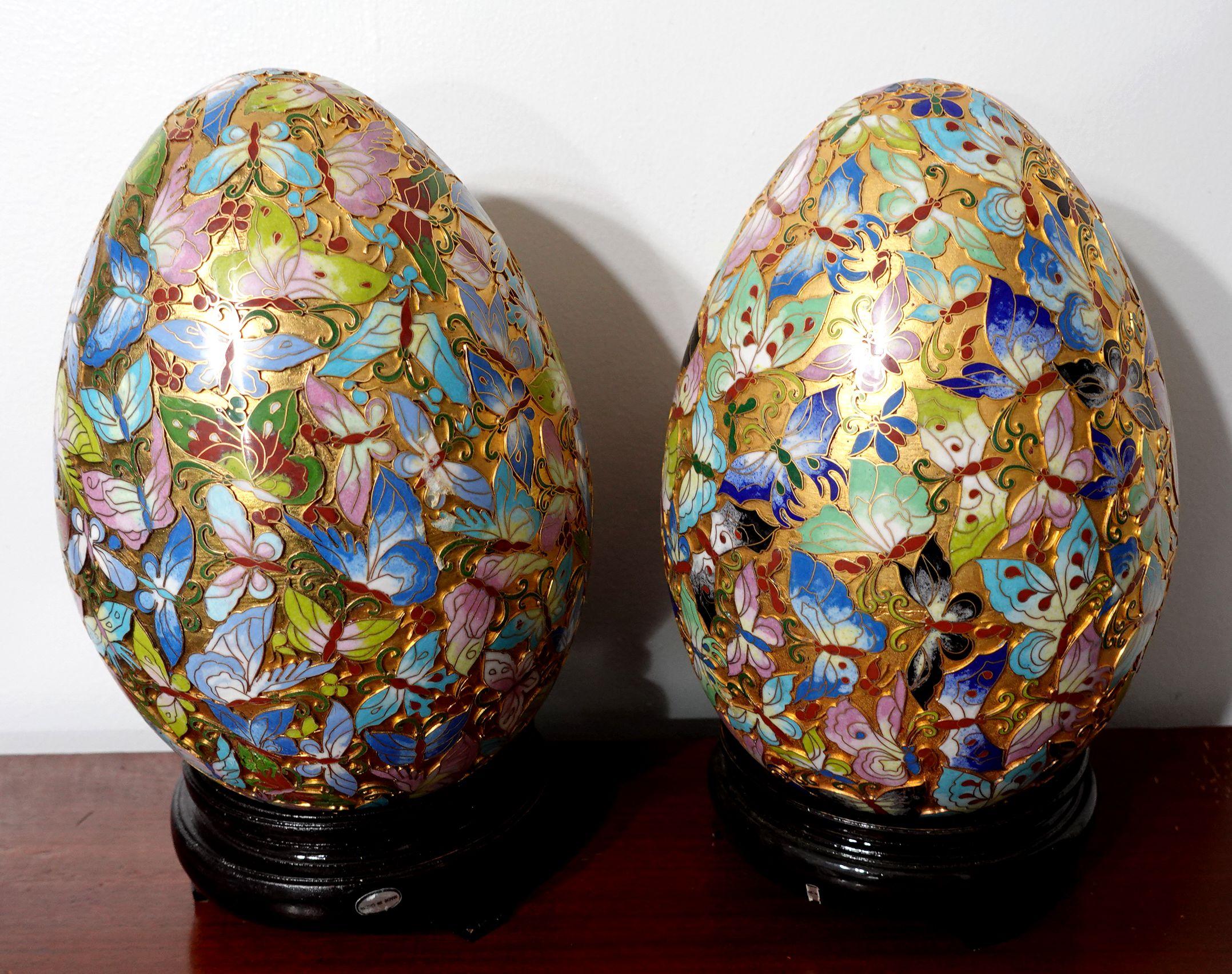 Chinese Huge Pair Cloisonné Enamel Eggs 