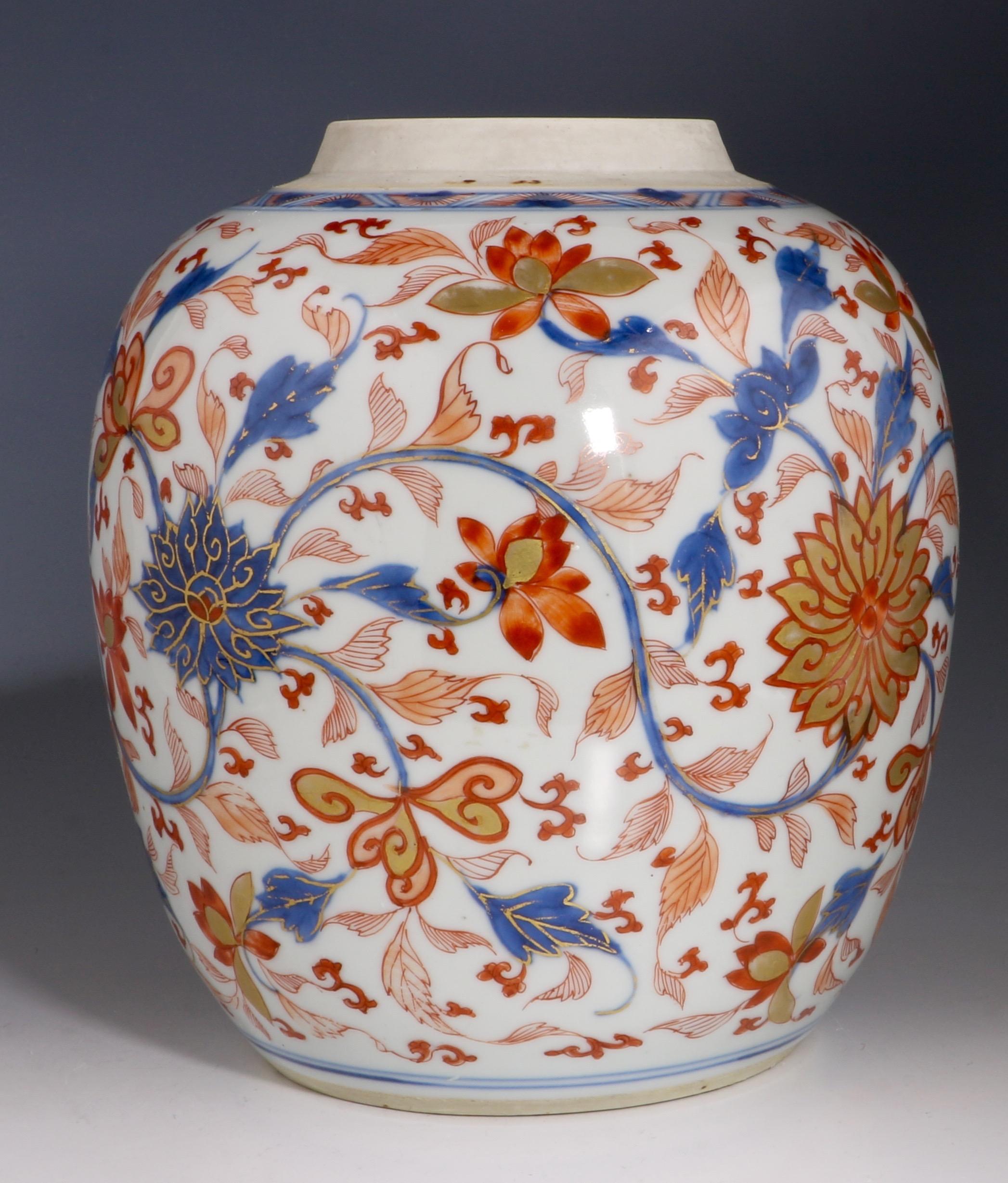 Enameled Chinese Porcelain Imari Ginger Jar, 18th Century For Sale