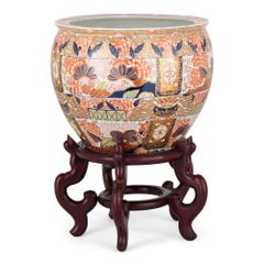 Imari Porcelain cinese Jardinière con piedistallo di legno
