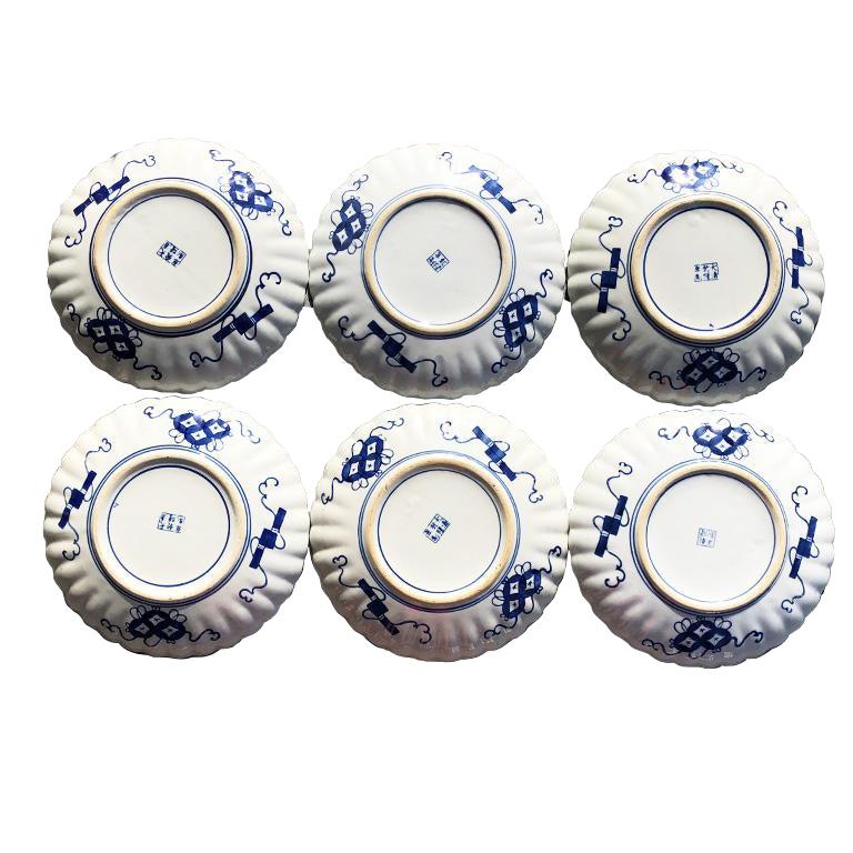 Chinese Export Chinese Imari Porcelain Kangxi Plates set of 6 in blue and orange signed
