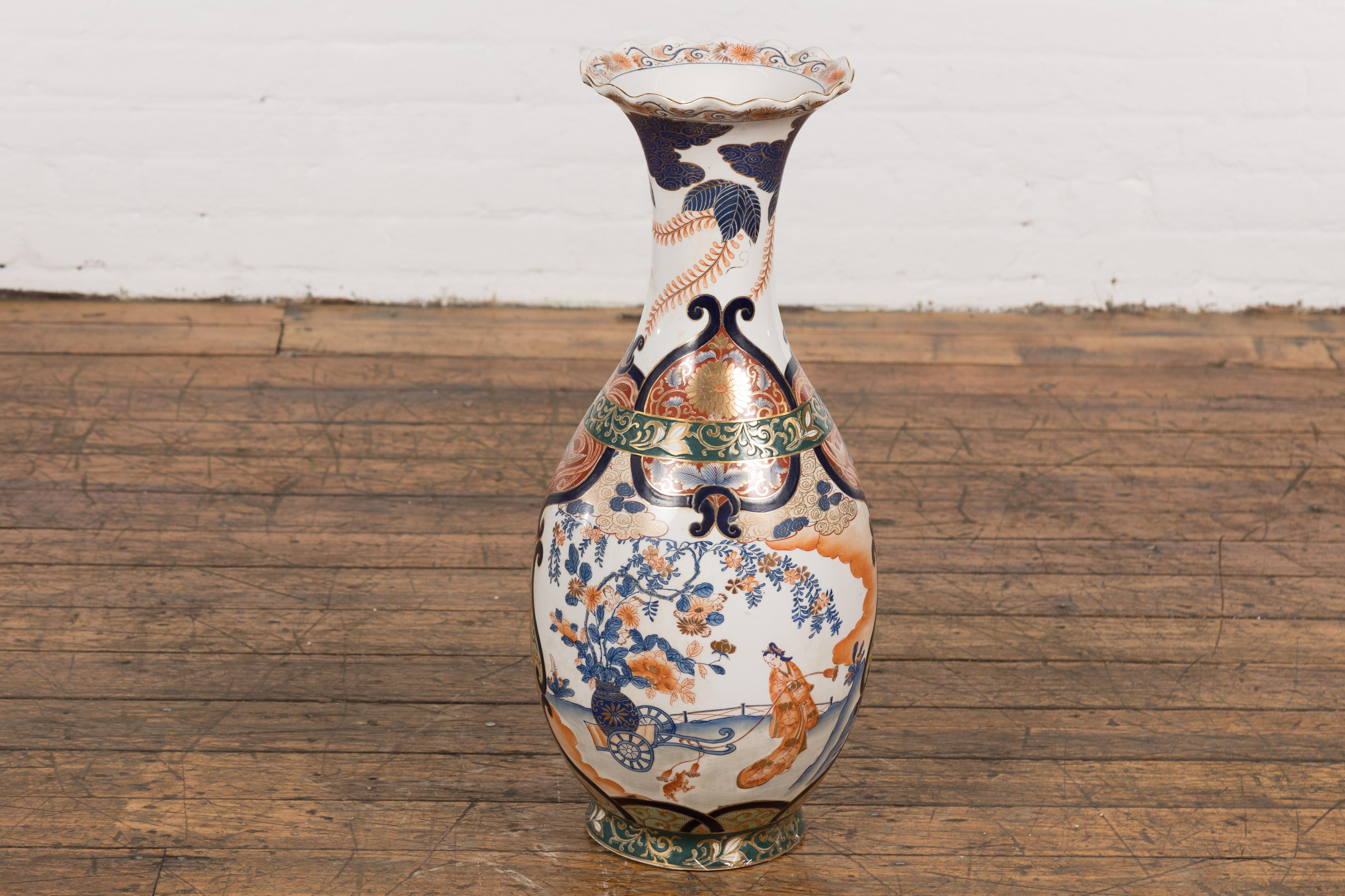Chinese Imari Style Porcelain Altar Vase with Orange, Blue and Green Décor For Sale 6