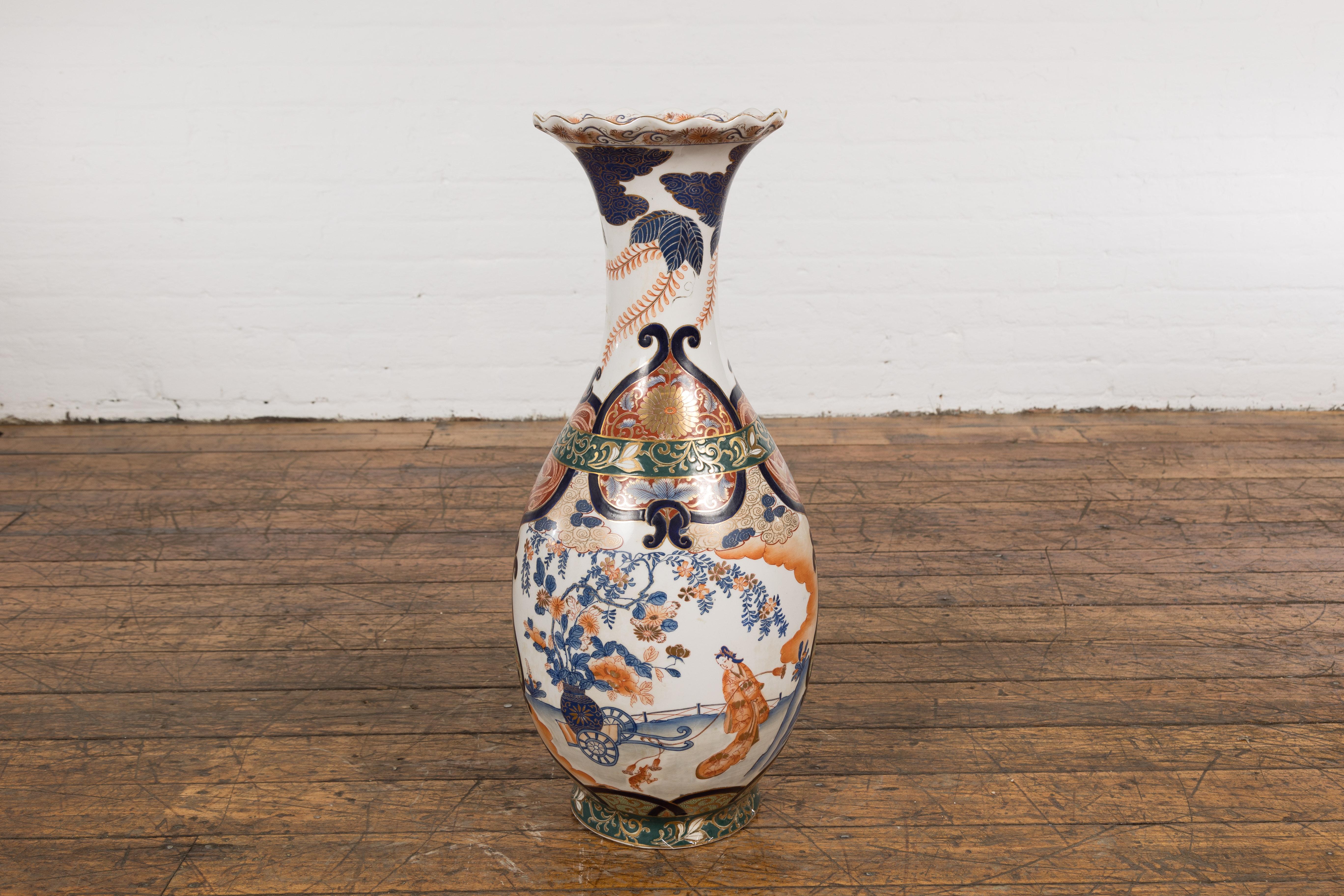 Vase d'autel chinois en porcelaine de style Imari avec décor orange, bleu et vert en vente 5