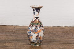 Chinese Imari Style Porcelain Altar Vase with Orange, Blue and Green Décor