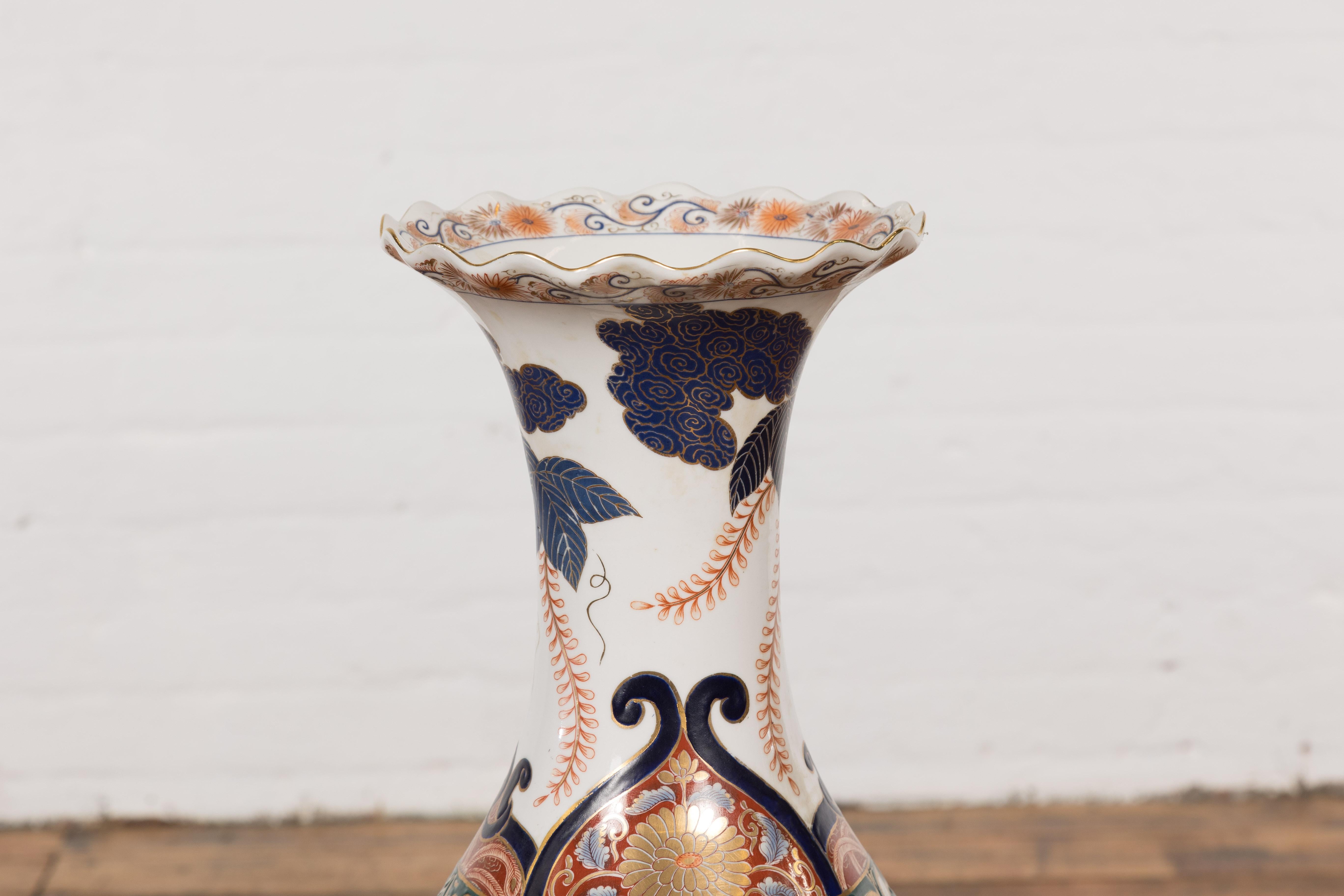 20th Century Chinese Imari Style Porcelain Altar Vase with Orange, Blue and Green Décor For Sale
