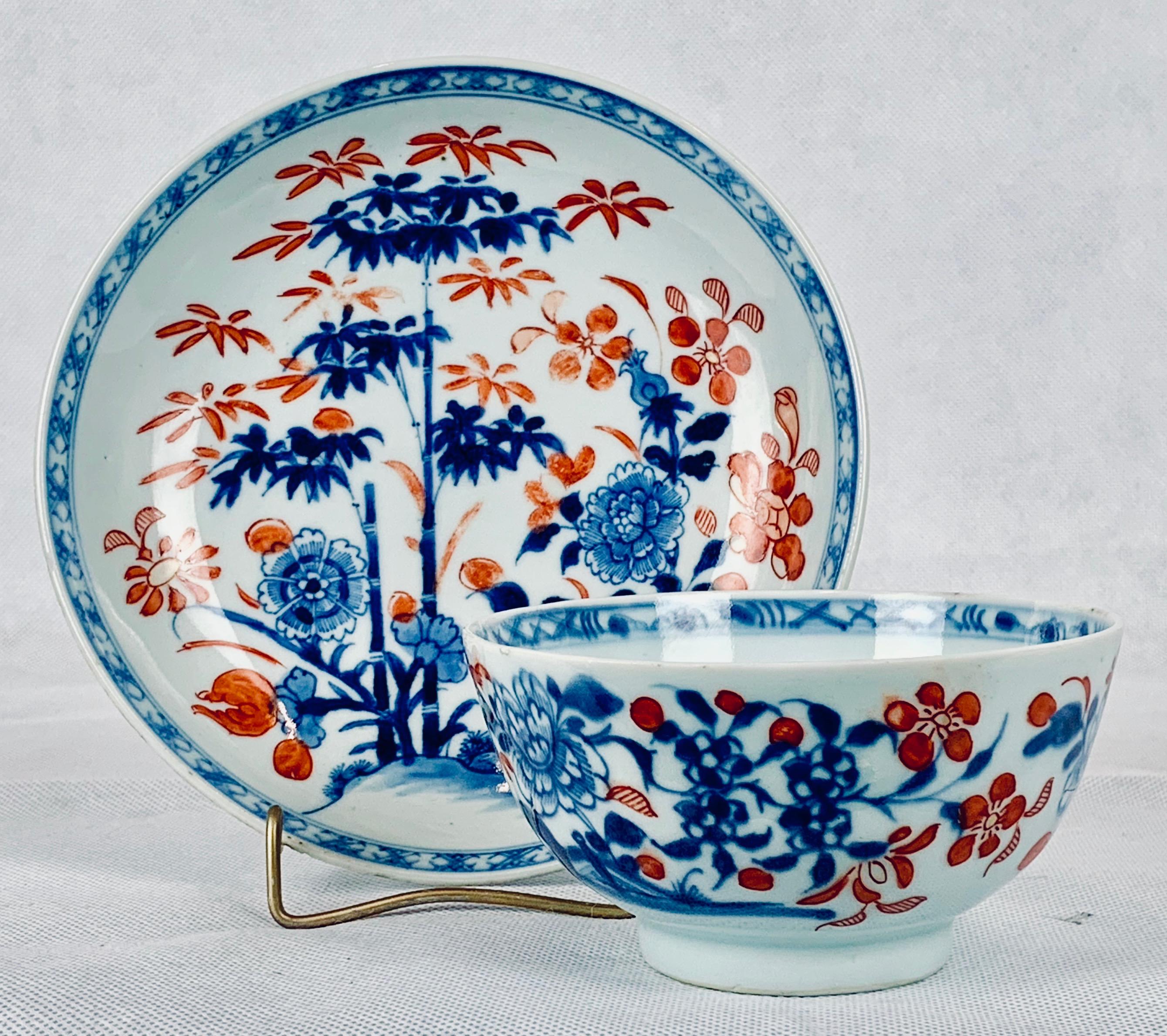 Chinese Export Export Porcelain Handless Tea Bowl and Saucer in the Chinese Imari Pattern