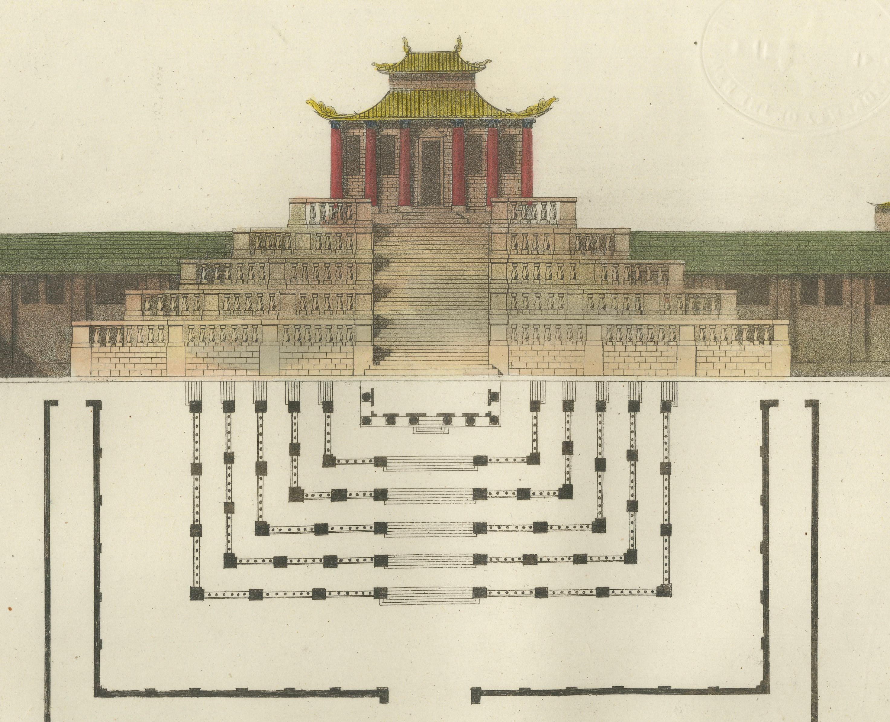 Chinese Imperial Palace Elevation and Plan, Antique Architecture Print, 1815