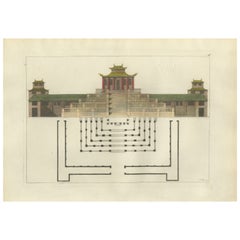 Chinese Imperial Palace Elevation and Plan, Antique Architecture Print, 1815