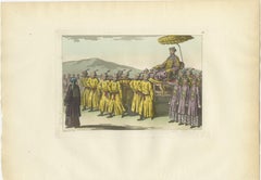 Chinese Imperial Procession & Military Parade, Antique Hand-Colored Prints, 1815