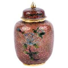 Antique Chinese Imperial Style Plique a Jour Glass Inlaid Lidded Jar 