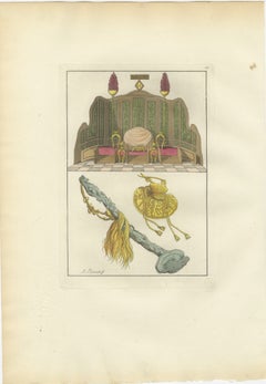 Chinese Imperial Throne and Ceremonial Regalia, Antique Hand-Colored Print, 1815