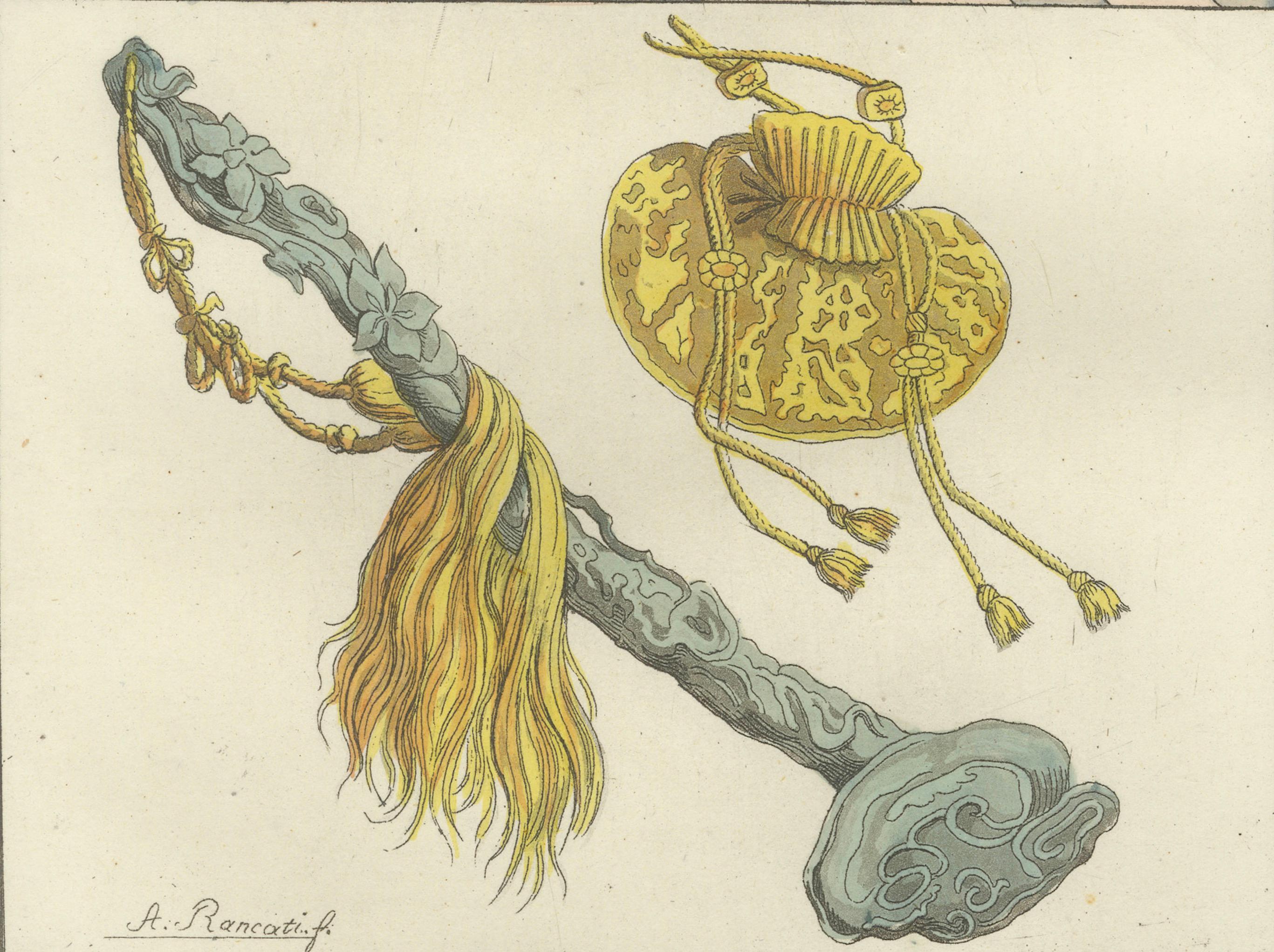 Chinese Imperial Throne and Ceremonial Regalia, Antique Hand-Colored Print, 1815