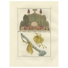 Chinese Imperial Throne and Ceremonial Regalia, Antique Hand-Colored Print, 1815