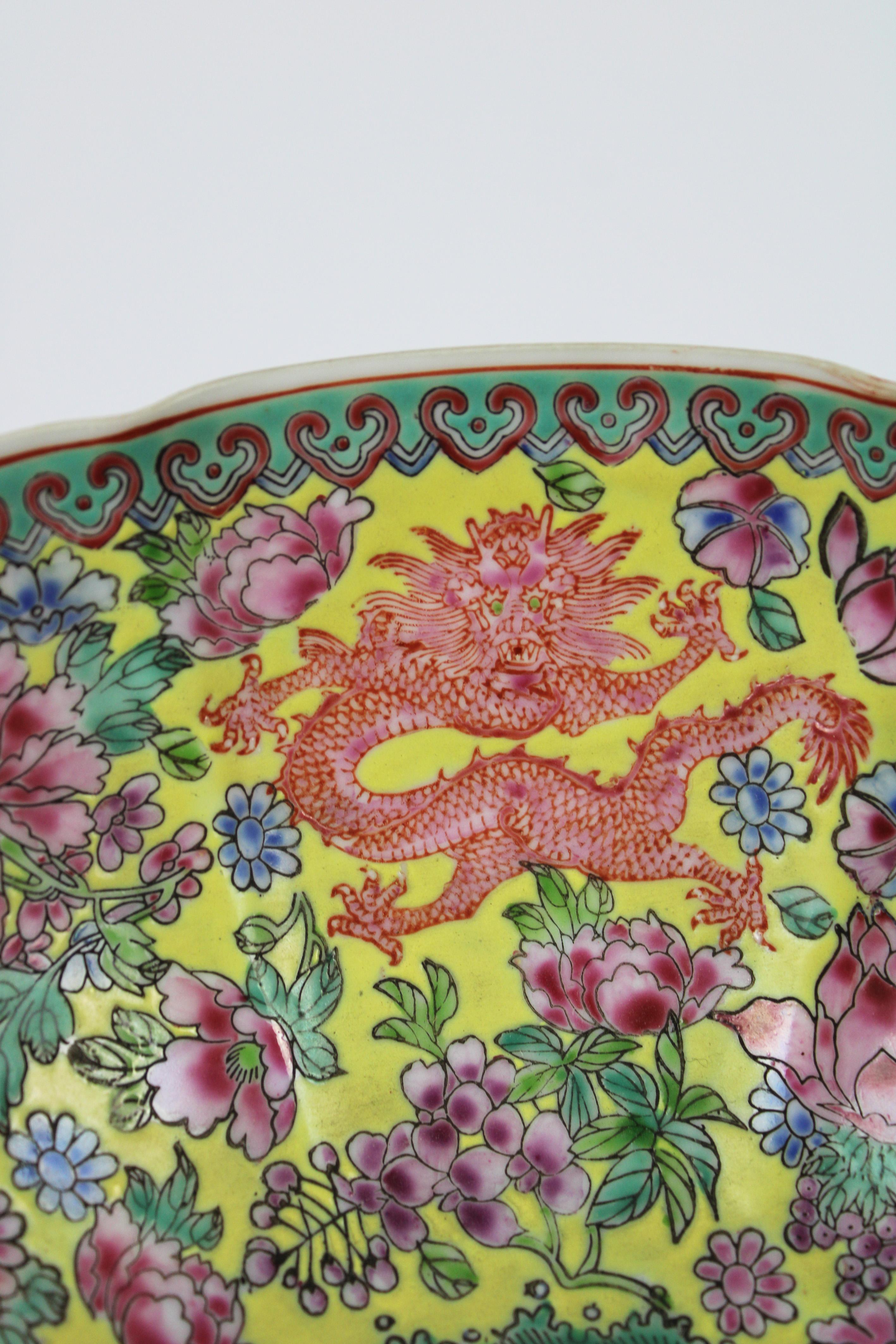 Glazed Chinese Imperial Yellow Bowl Egg Shell Porcelain 5 clawed Dragons 20th Century For Sale