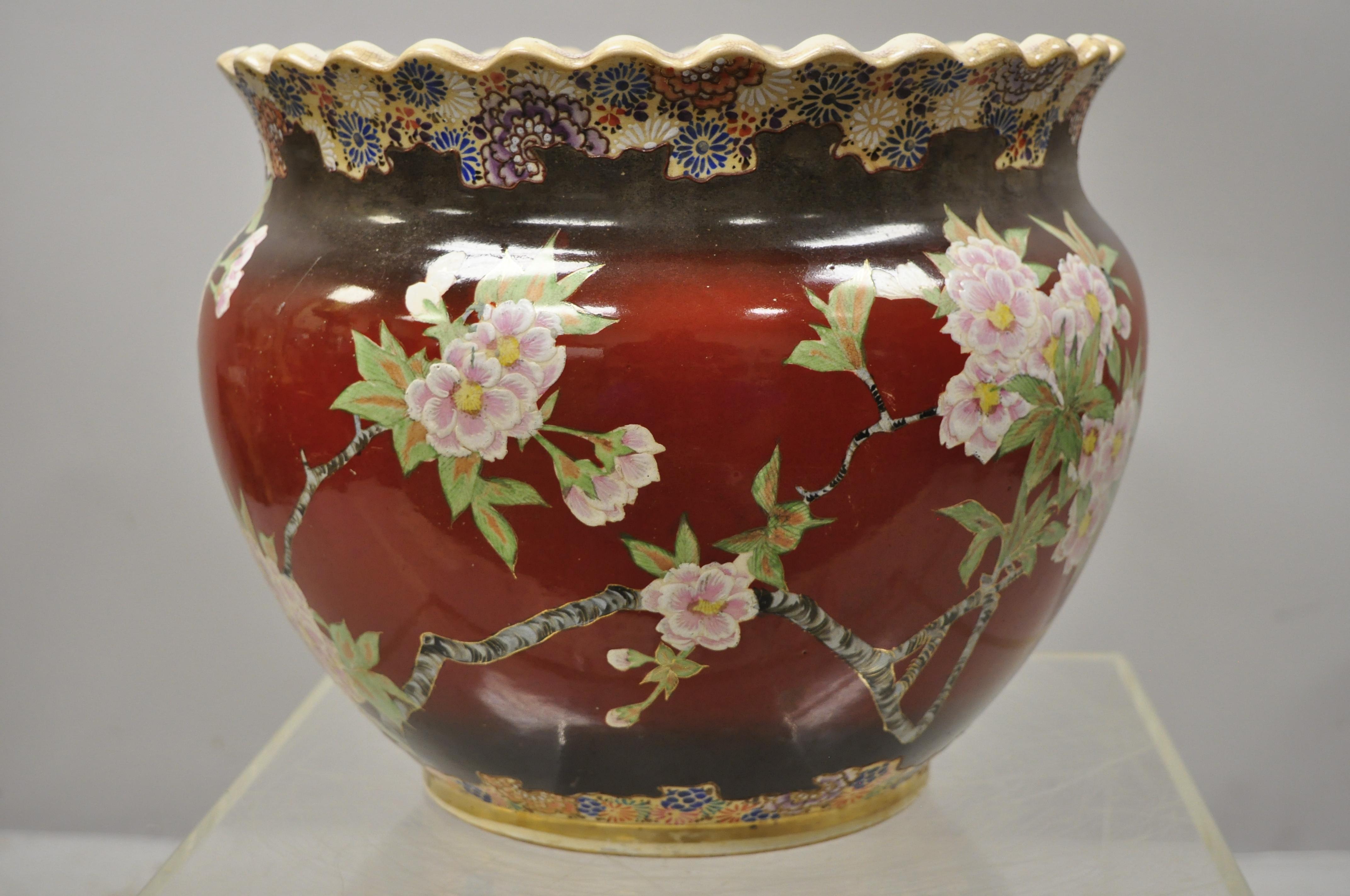 Chinese Import Pink Famille Rose Medallion Bulbous Jardinière Planter Vase 1