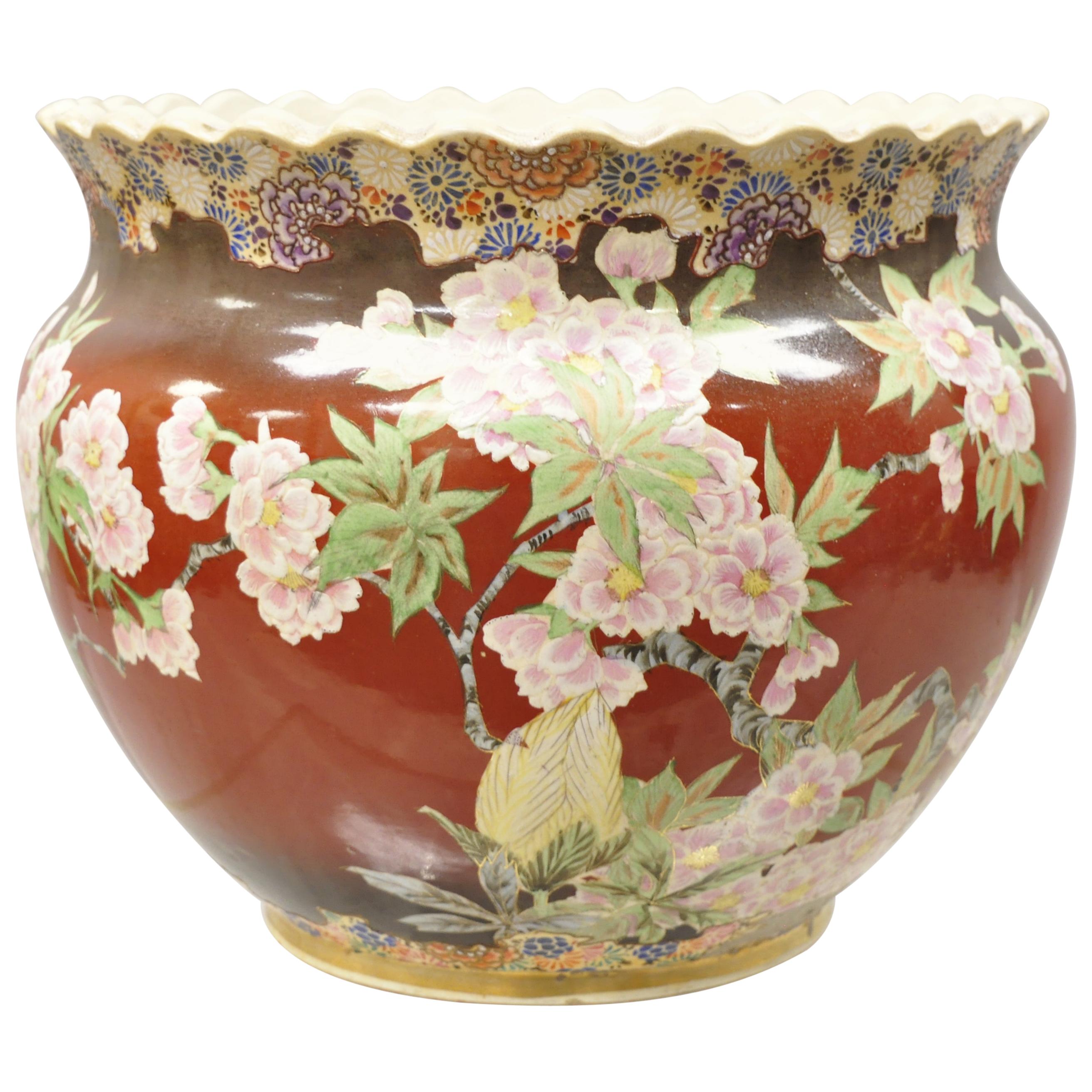 Chinese Import Pink Famille Rose Medallion Bulbous Jardinière Planter Vase