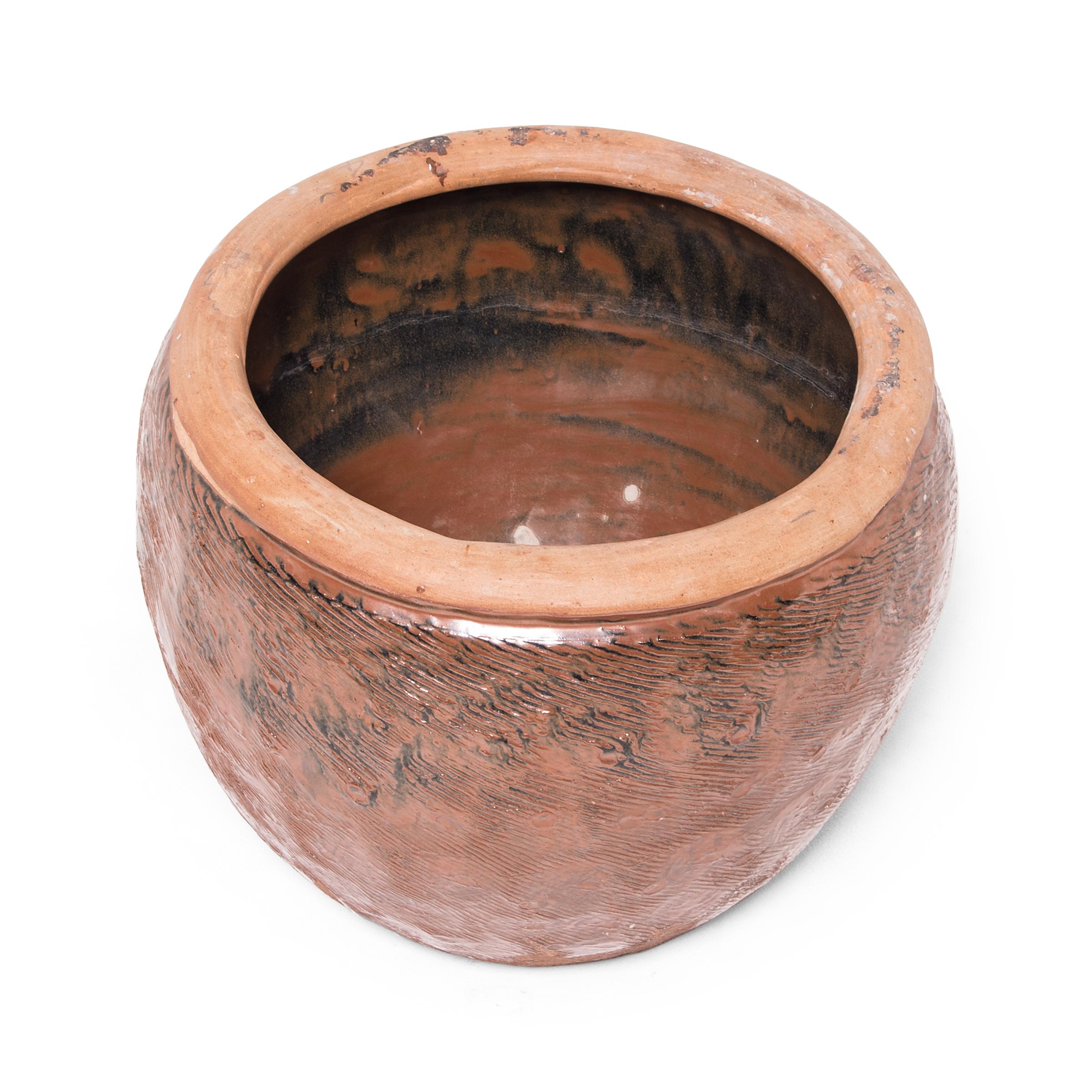Qing Chinese Incised Terracotta Grain Jar