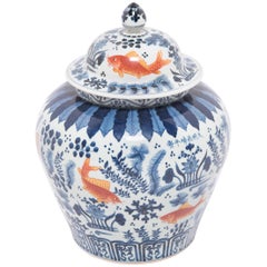 Chinese Indigo and Copper Underglaze Fish Jar