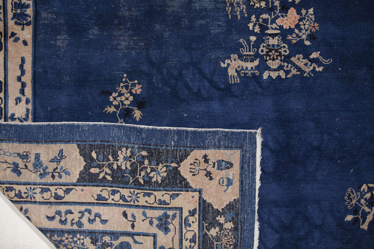 Laine Tapis chinois de Pékin bleu indigo:: 1920 en vente