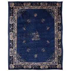 Tapis chinois de Pékin bleu indigo, 1920