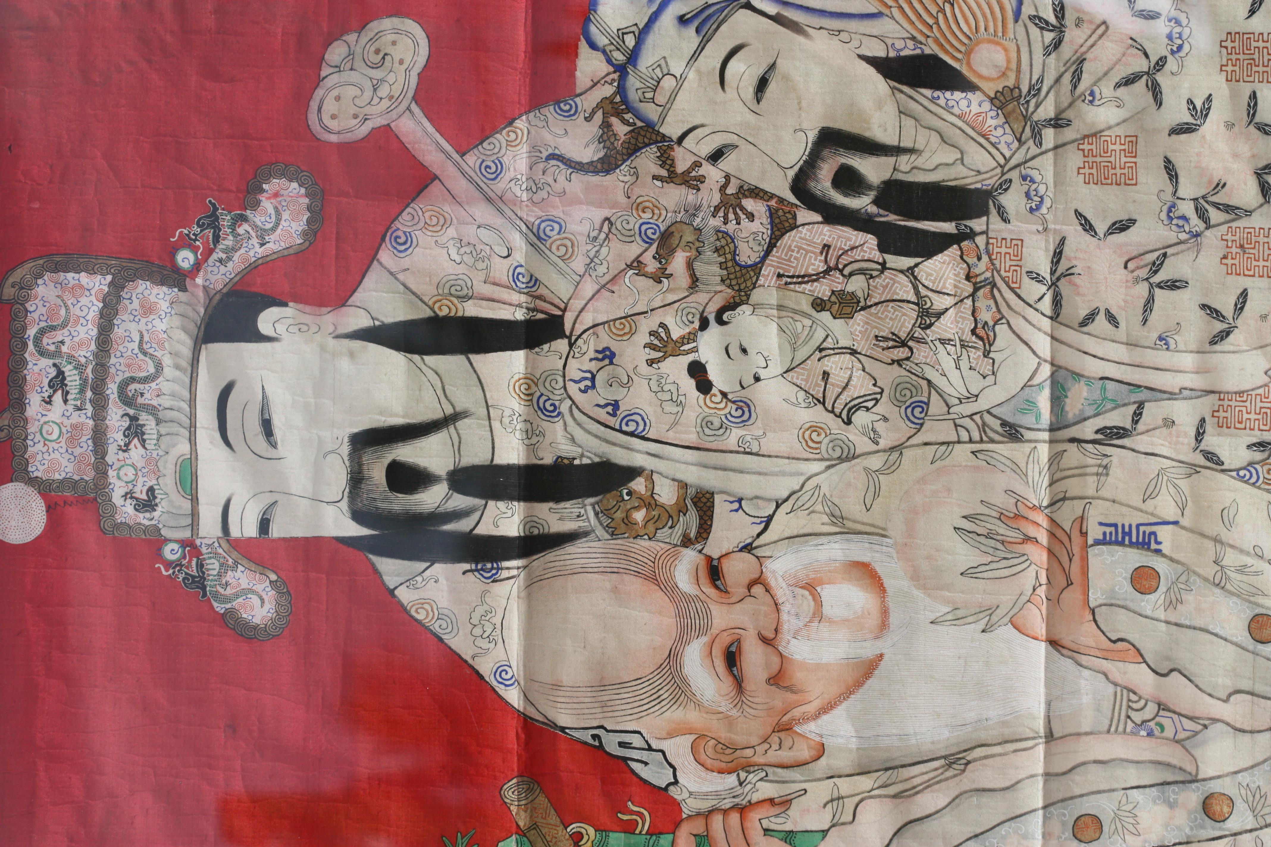 Chinesische Tinte und Farbe auf Stoff 
Malerei, 
