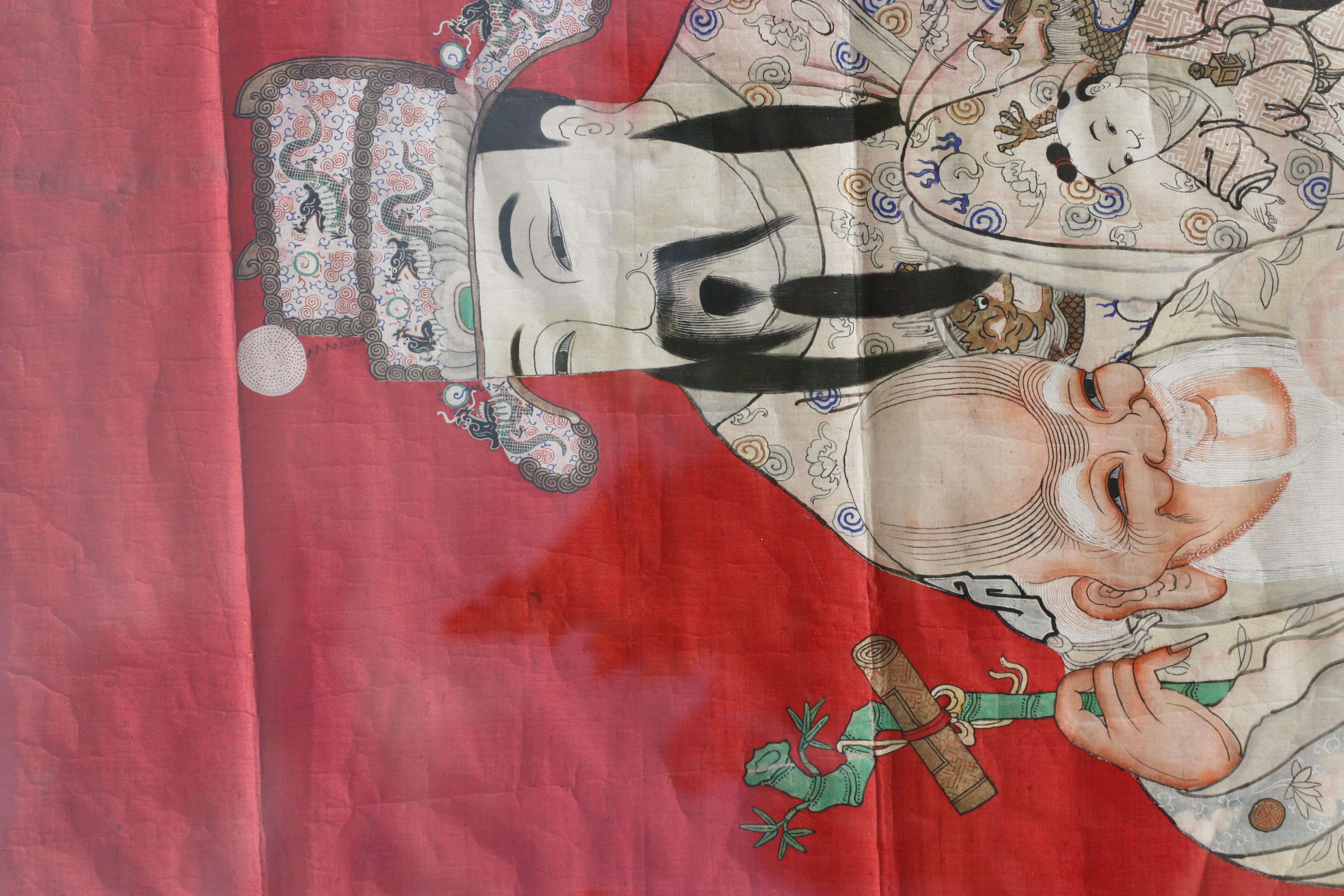 Silk Chinese Ink and Colour on Fabric Painting, 