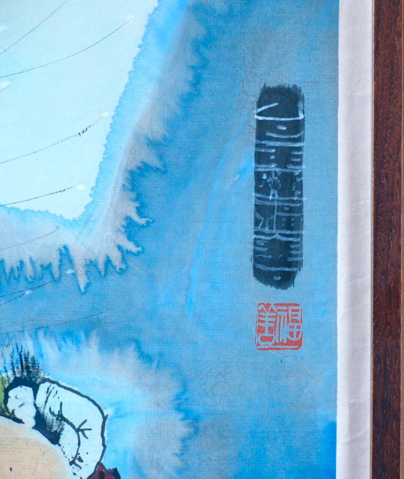 Painted Chinese ink and watercolors on paper, Luis Chan (Chen Fushan) For Sale
