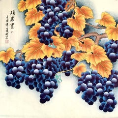 Chinese Ink Art Hand Brush Painting Grapes on Paper