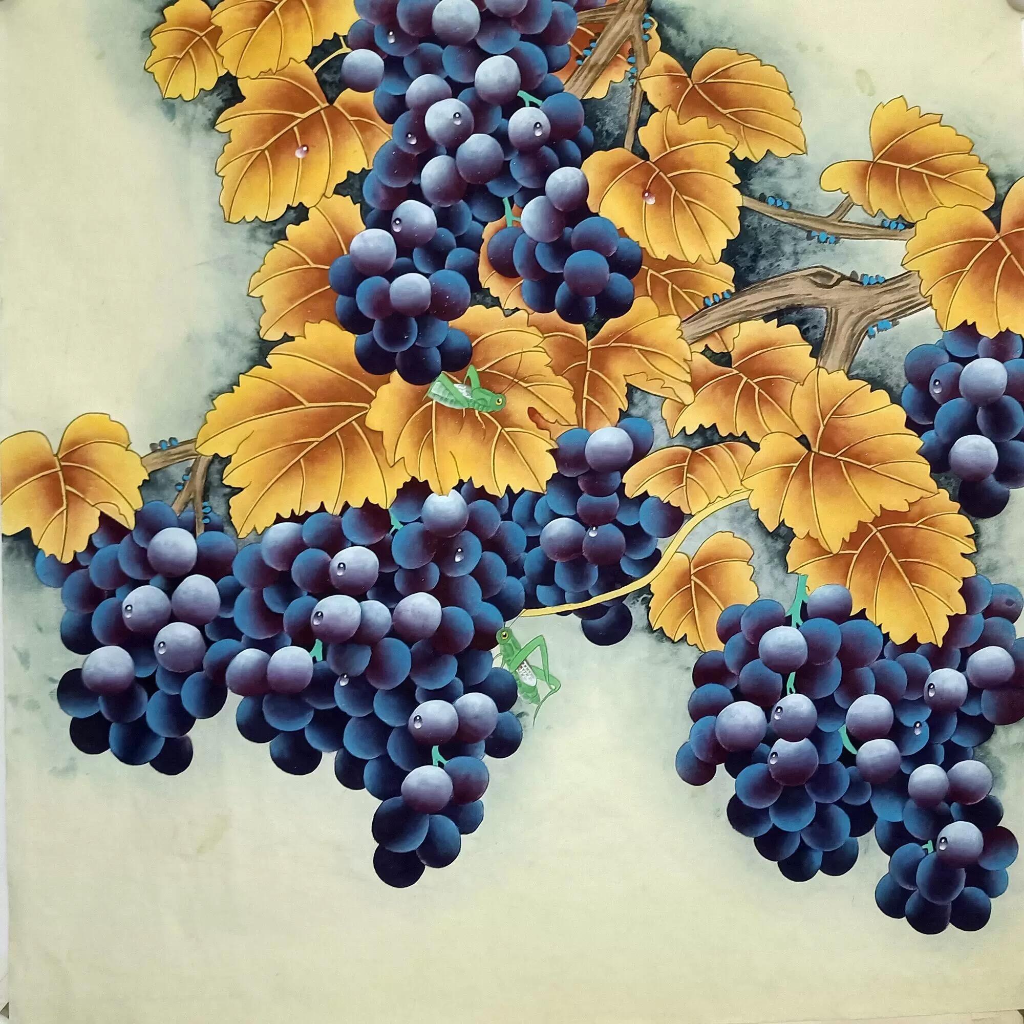 Chinese Ink Art Hand Brush Painting Grapes on Paper im Angebot 1