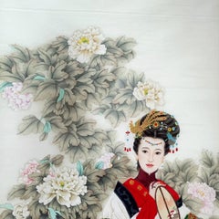 Chinese Ink Handpainting Beauty Flowers Square Paper Painting