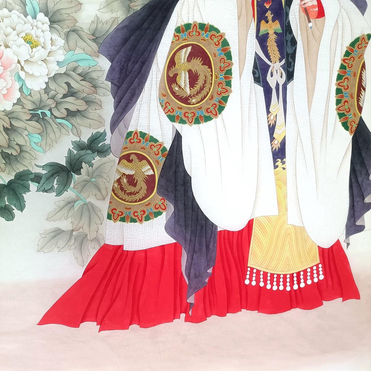 Chinesische Tinte Handpainting Schönheit Blumen Platz Papiermalerei (20. Jahrhundert) im Angebot