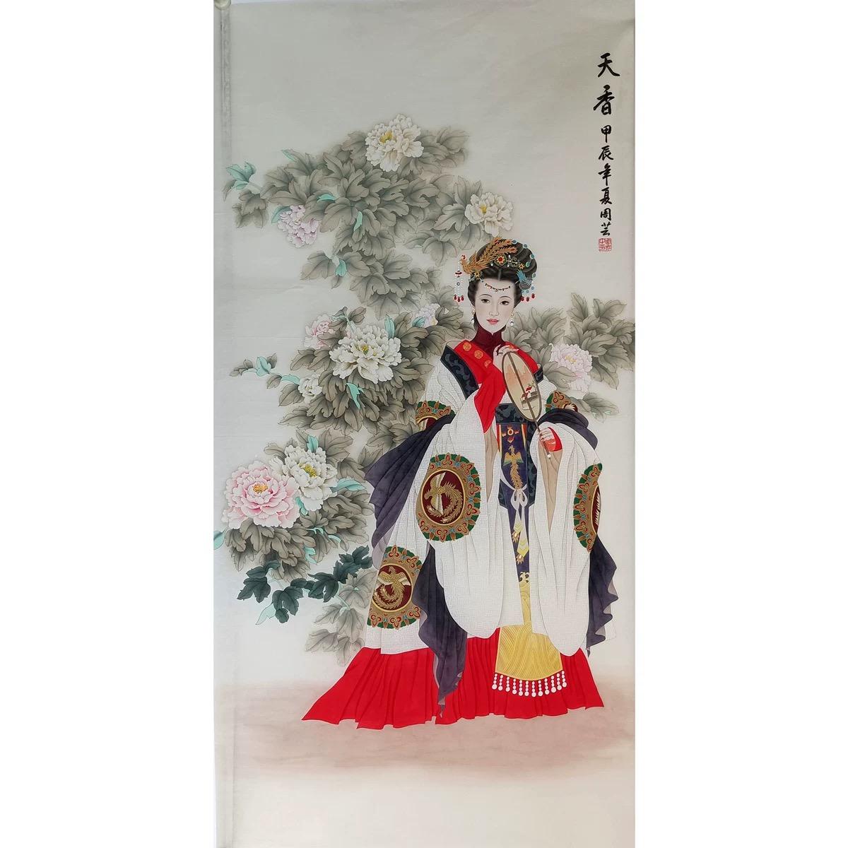 Chinesische Tinte Handpainting Schönheit Blumen Platz Papiermalerei im Angebot 1
