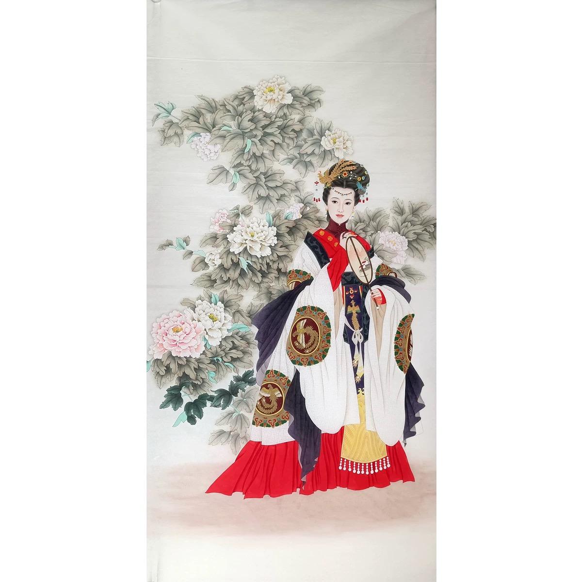 Chinesische Tinte Handpainting Schönheit Blumen Platz Papiermalerei im Angebot 2
