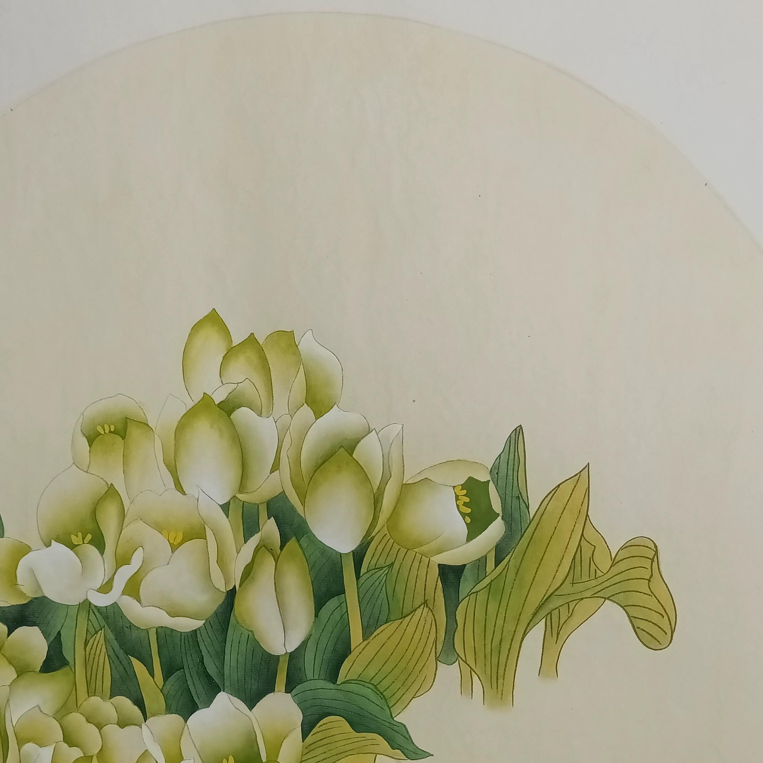 Chinesische Tinte Handpainting Blumen Runde Papier Malerei im Zustand „Gut“ im Angebot in 景德镇市, CN