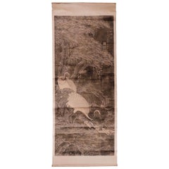 Chinese ink rubbing of cranes, mounted as a scroll.