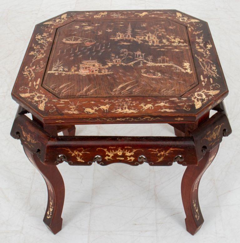 Chinese Inlaid Hardwood Side Table, 19th C For Sale 4