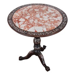 Antique Chinese Inlaid Rosewood and Marble Table