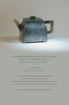 Chinese Inscribed Pewter Encased Yixing Stoneware Teapot, Qing Dynasty