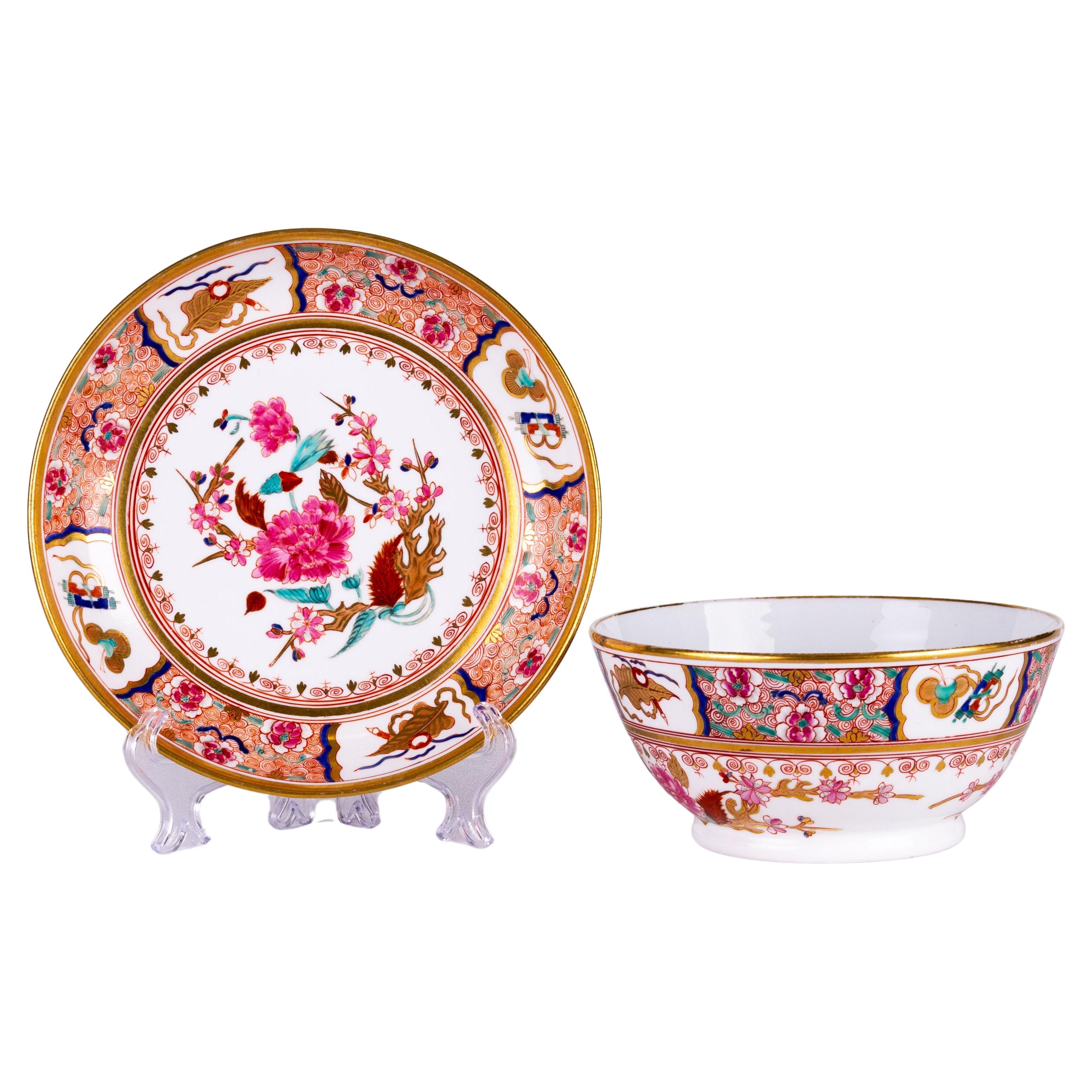 Cuenco de porcelana inglesa de inspiración china pintado a mano Siglo XVIII en venta