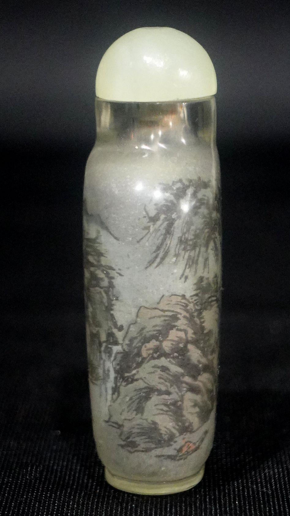 Chinesische interior bemalte Schnupftabakflasche aus Glas, signiert, 19. Jahrhundert (Geschnitzt) im Angebot