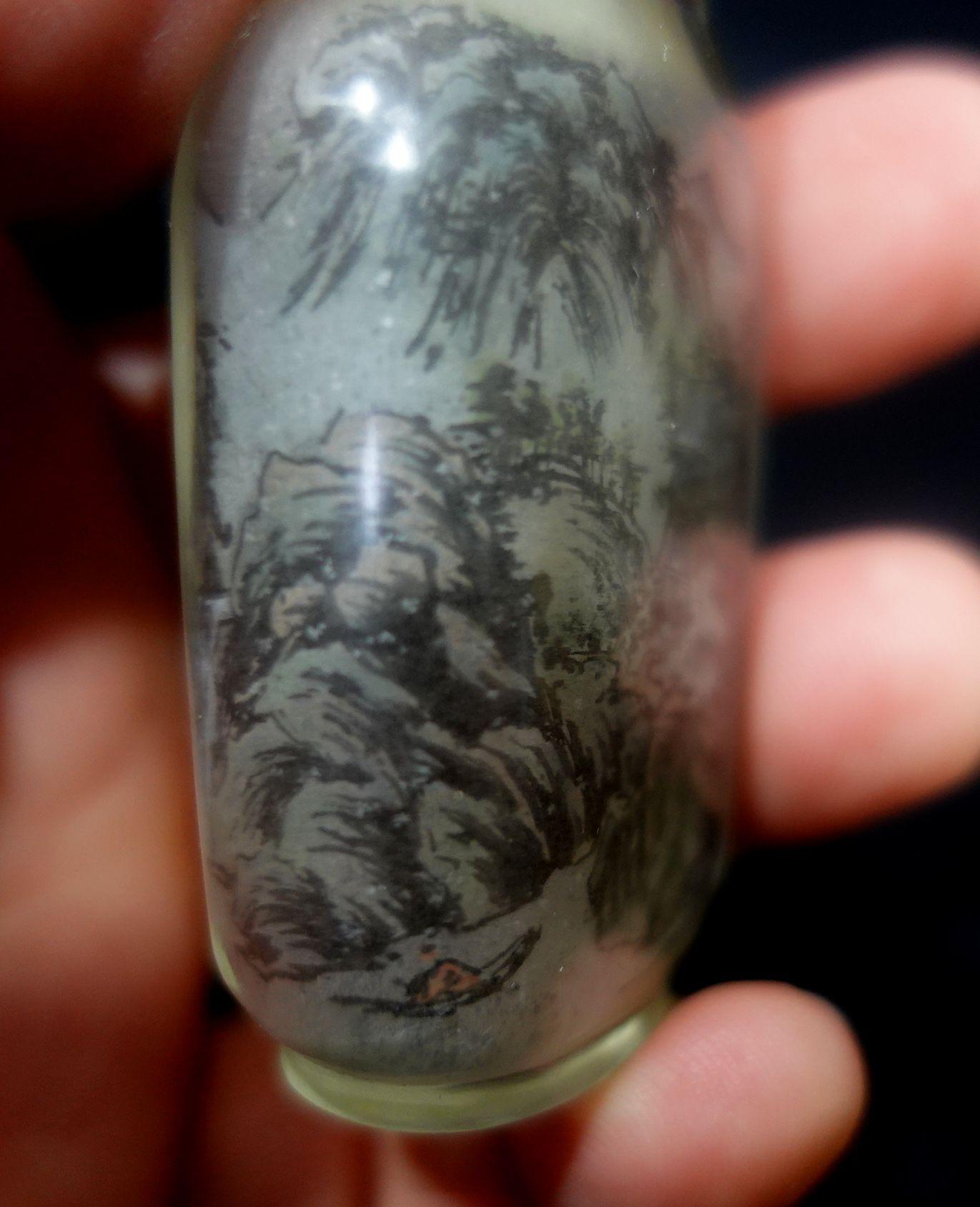 Chinesische interior bemalte Schnupftabakflasche aus Glas, signiert, 19. Jahrhundert im Angebot 5
