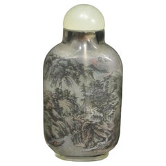 Chinesische interior bemalte Schnupftabakflasche aus Glas, signiert, 19. Jahrhundert