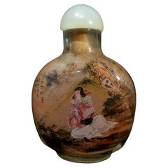 Chinesische interior bemalte Schnupftabakflasche aus Glas, signiert mit Kalligrafie, um 1864