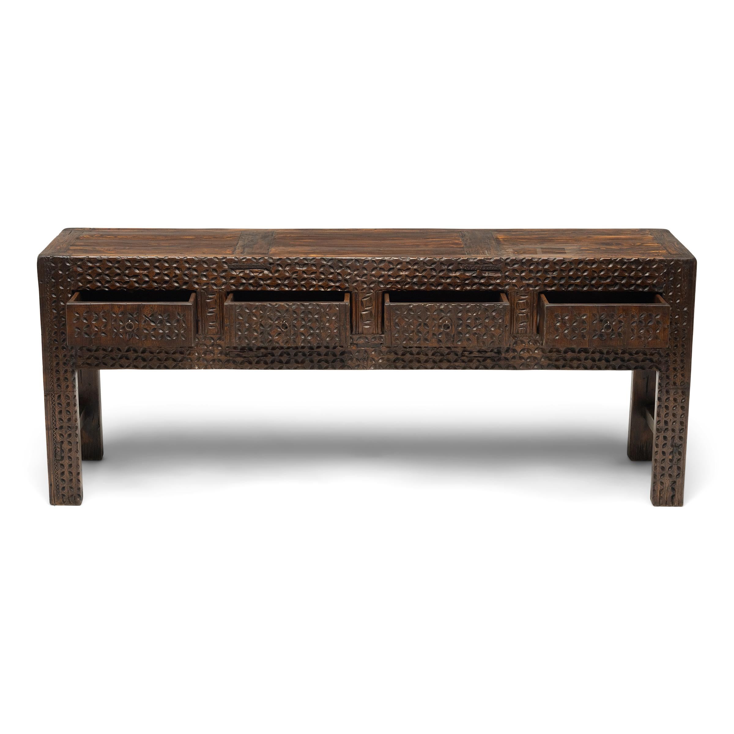 Hand-Carved Chinese Interlocking Coin Offering Table