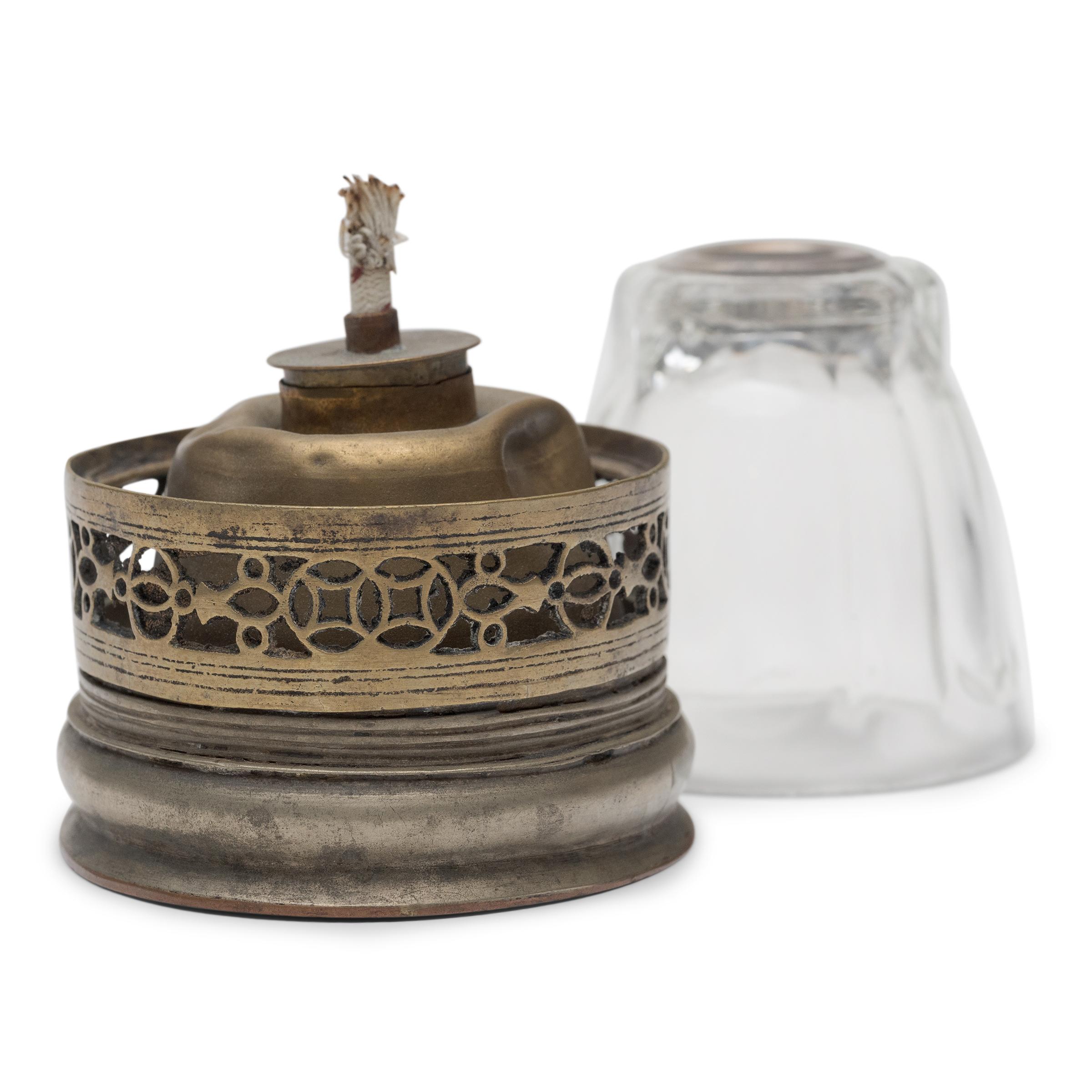 Qing Chinese Interlocking Coin Opium Lamp, c. 1900