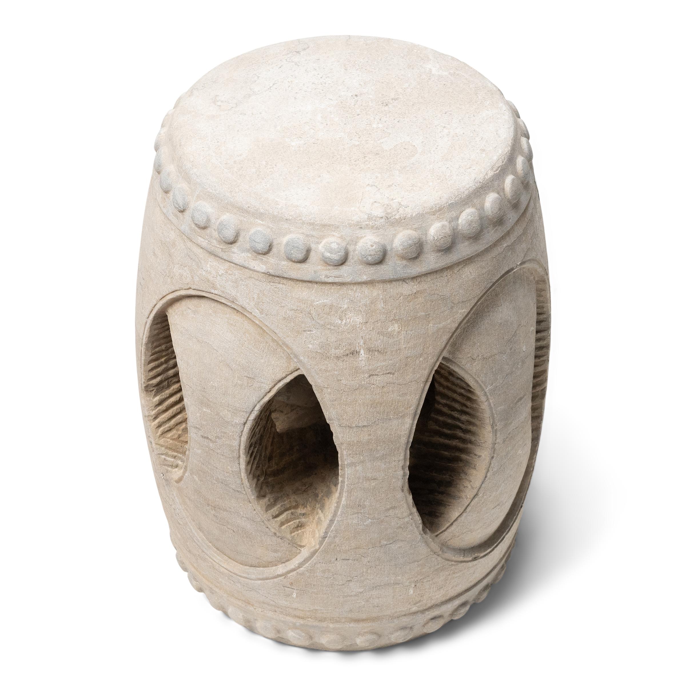 Carved Chinese Interlocking Limestone Drum